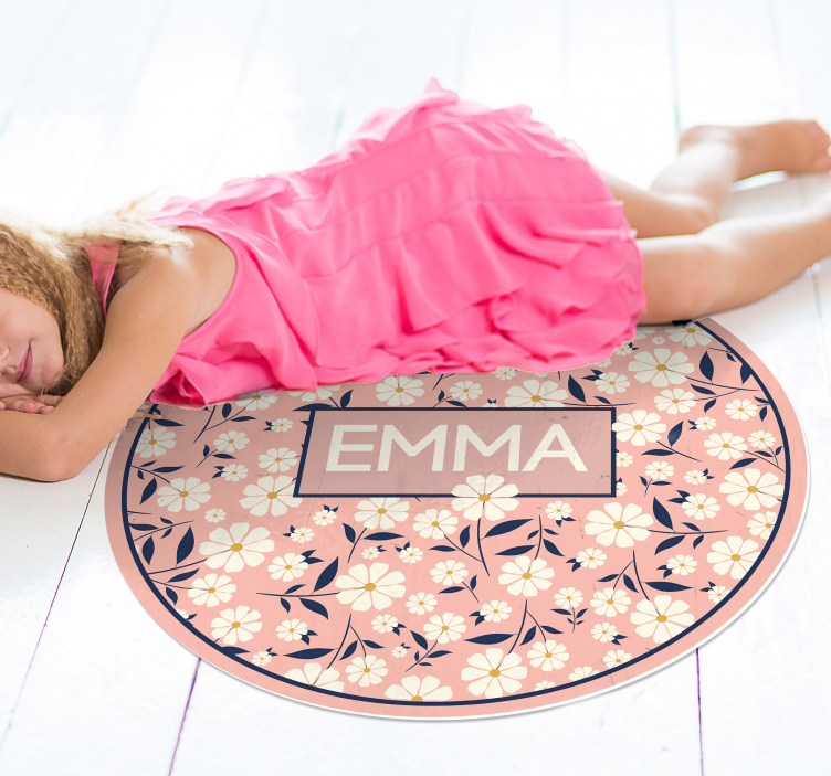 Personalized Floral Circle custom vinyl rug - TenStickers