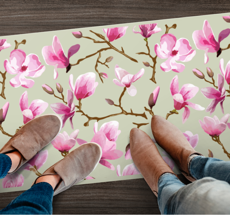 Pink Magnolia floral vinyl rug - TenStickers