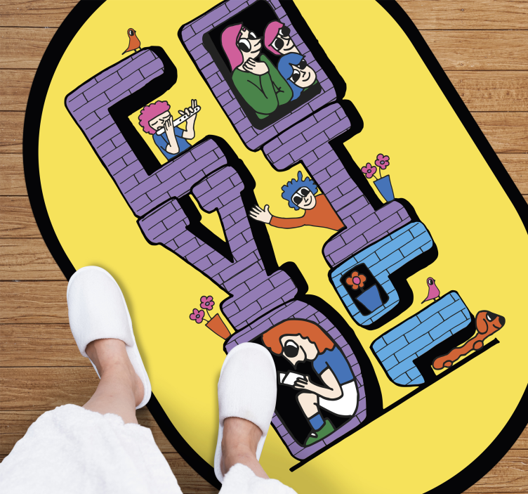 Covid characters staying home kids vinyl rug - TenStickers