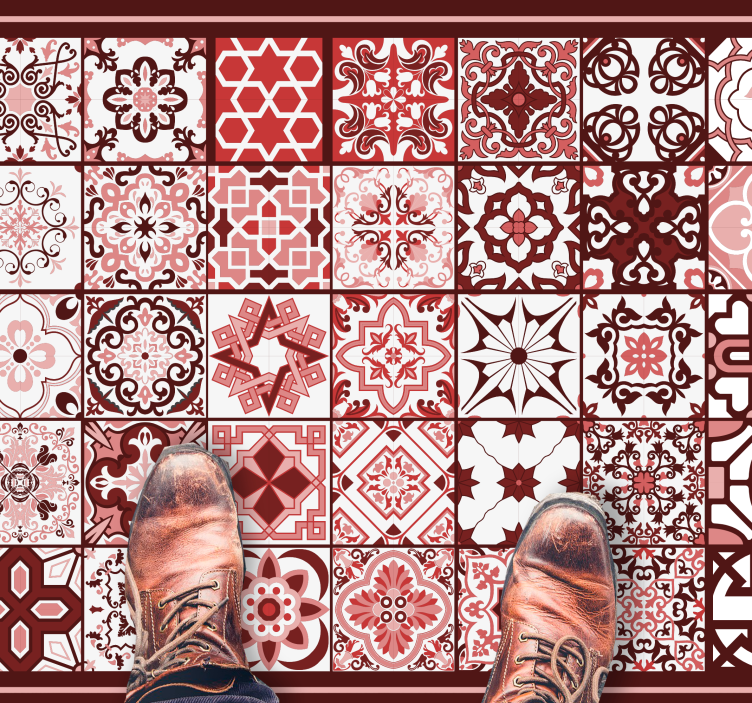 Red Mosaic Pattern tile vinyl rug - TenStickers