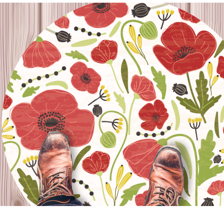 Red Poppy Blossoms floral vinyl rug - TenStickers