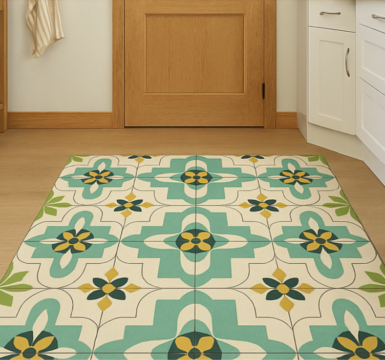 Retro floral tiles kitchen vinyl rug - TenStickers