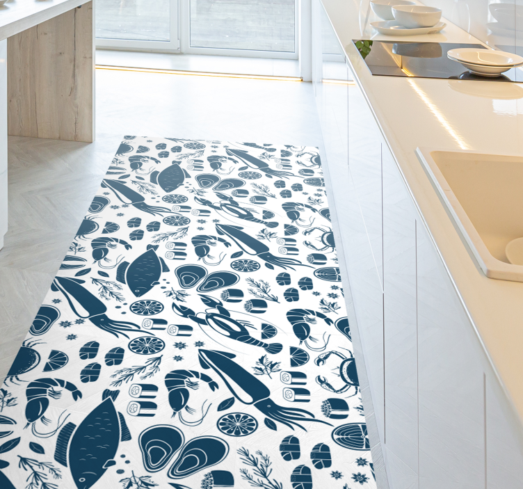 Seafood Pattern Kitchen kitchen vinyl rug - TenStickers