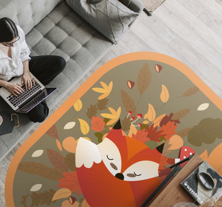 Sleeping Fox Illustration animal vinyl rug - TenStickers