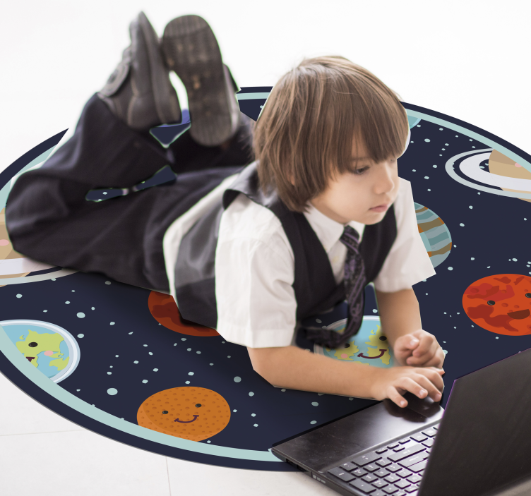 Smiling Planets Circle playroom rug - TenStickers