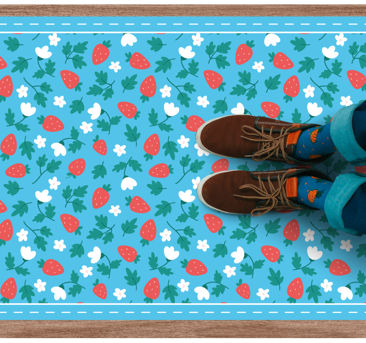 Strawberry Floral Motif kitchen vinyl rug - TenStickers