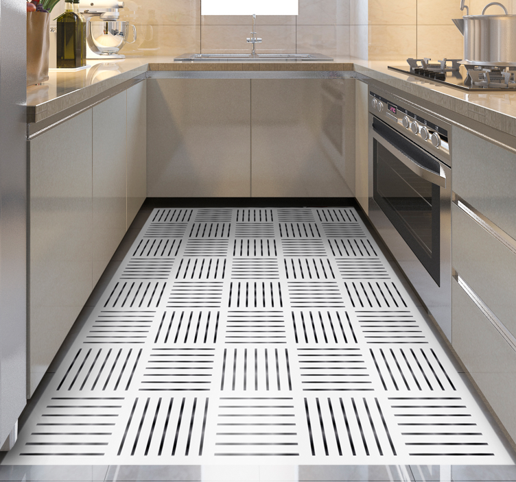 Striped tile pattern kitchen vinyl rug - TenStickers