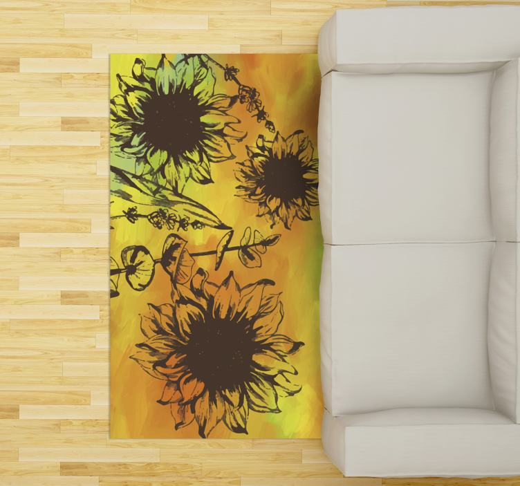 Sunflower Sketch floral vinyl rug - TenStickers