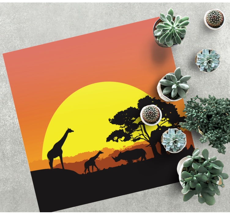 Sunset safari scene animal vinyl rug - TenStickers