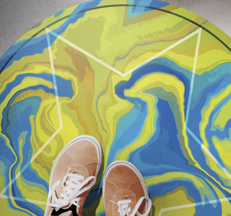 Blue and yellow star textured vinyl rug - TenStickers