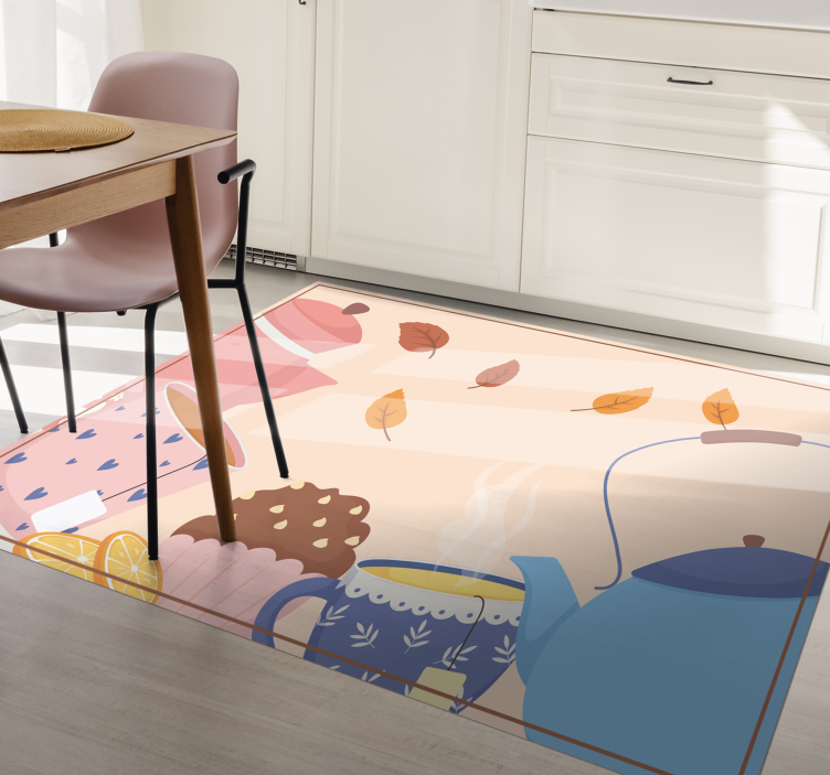 Teatime Illustration floral vinyl rug - TenStickers