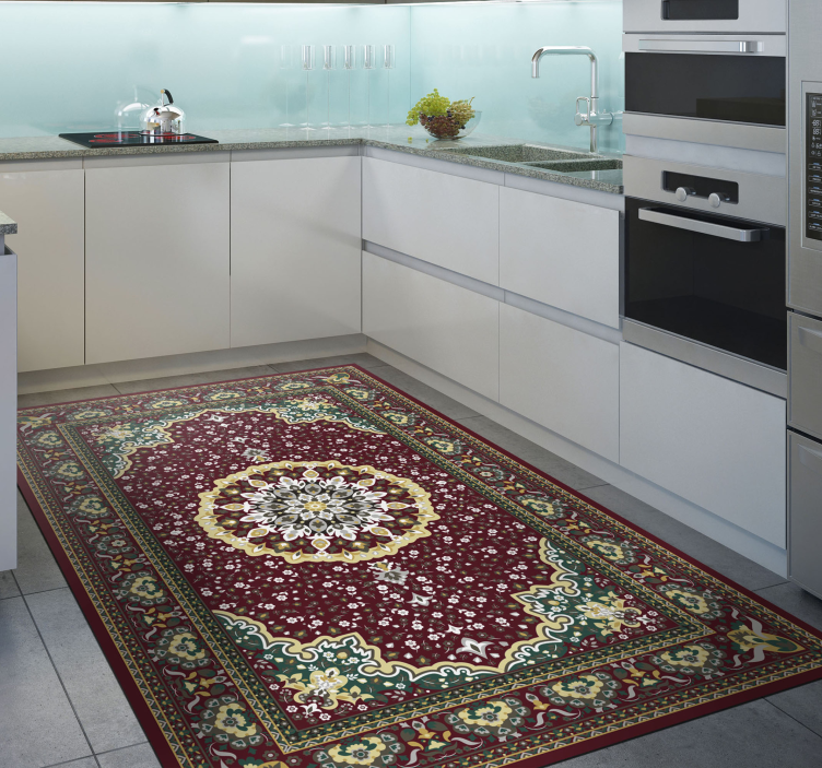 Traditional floral motif kitchen vinyl rug - TenStickers