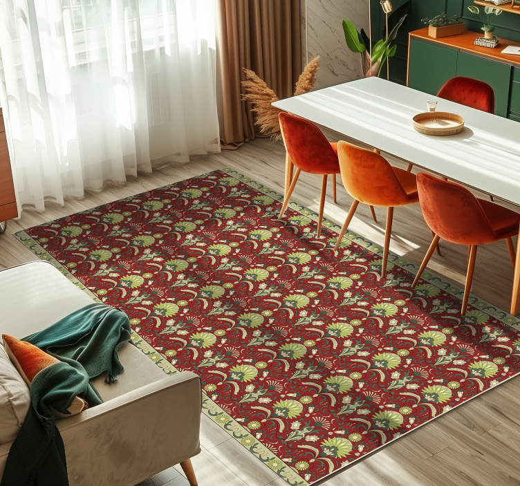 Traditional green deisgn dining room rug - TenStickers