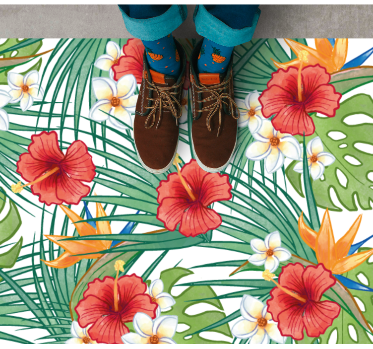 Tropical floral theme floral vinyl rug - TenStickers