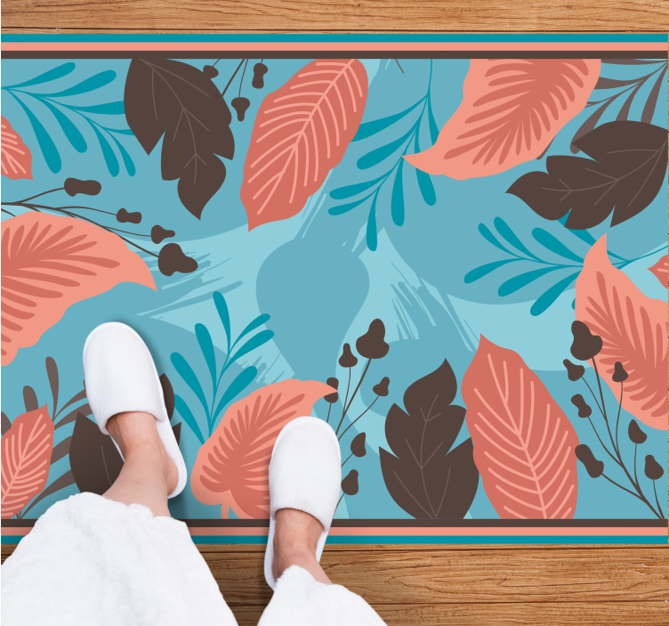 Tropical leaves pastel wall art living room rug - TenStickers