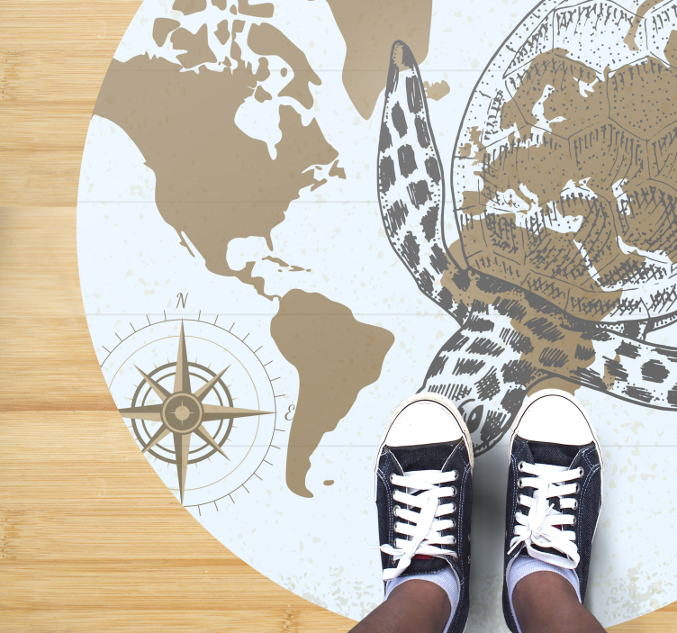 Turtle Compass Map world map vinyl rug - TenStickers