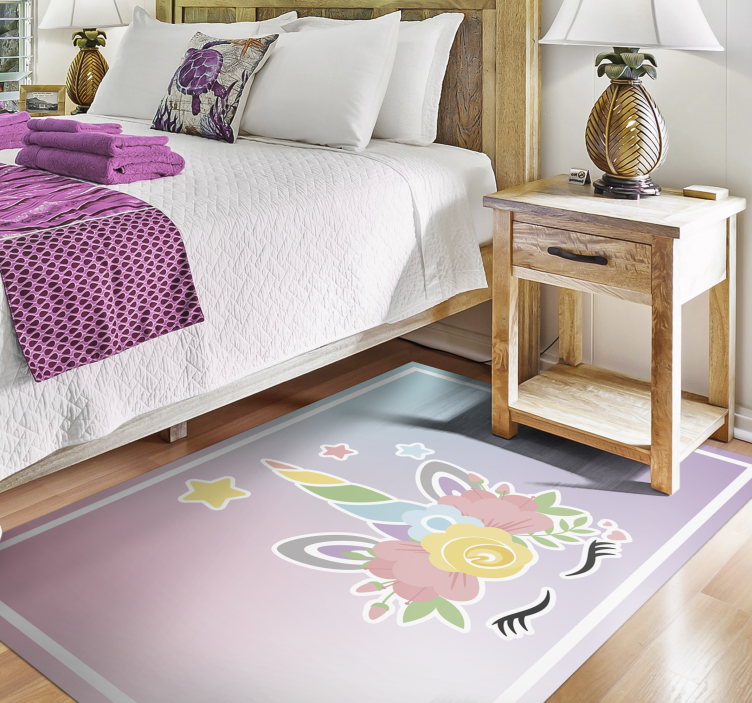 Unicorn Floral Charm kids vinyl rug - TenStickers