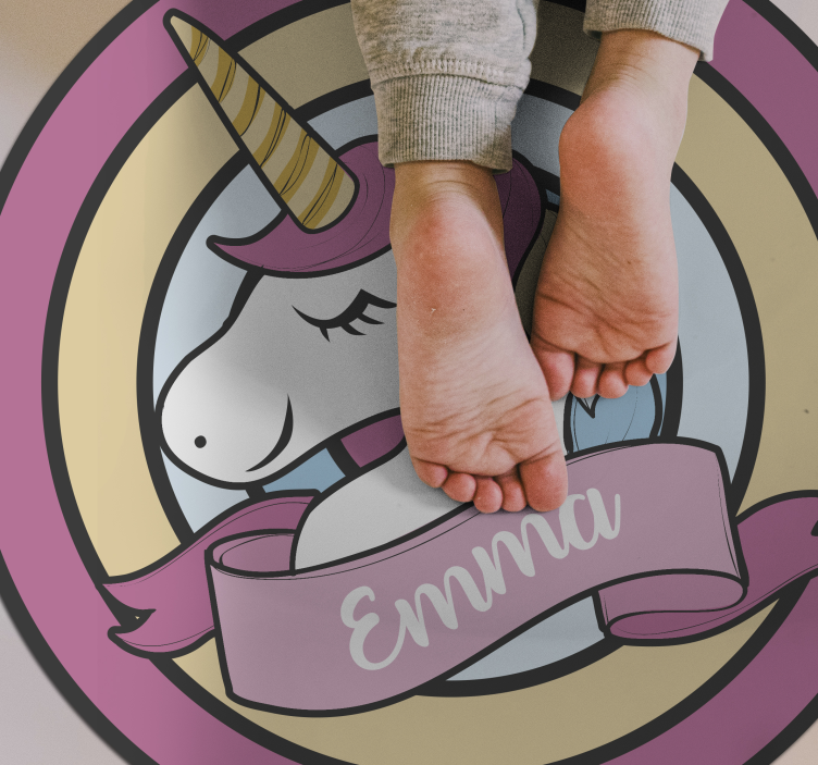 Unicorn name in badge kids vinyl rug - TenStickers