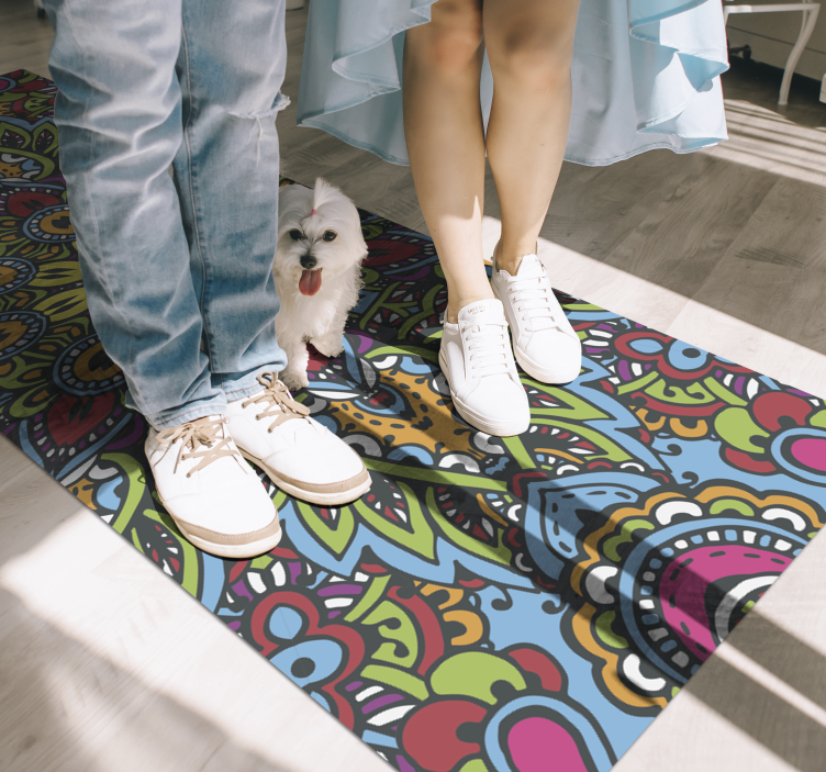 Vibrant Floral Patterns mandala vinyl rug - TenStickers