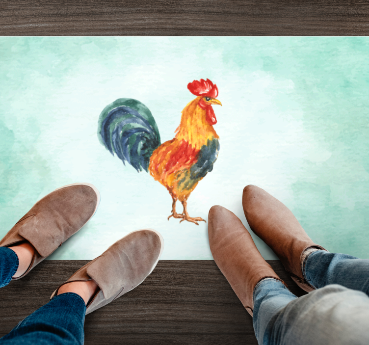Aquarella rooster artwork animal vinyl rug - TenStickers