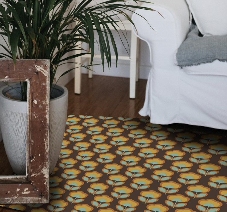 Vintage brown design floral vinyl rug - TenStickers