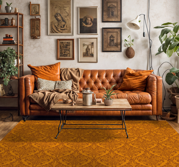 vintage damask orange rug - TenStickers