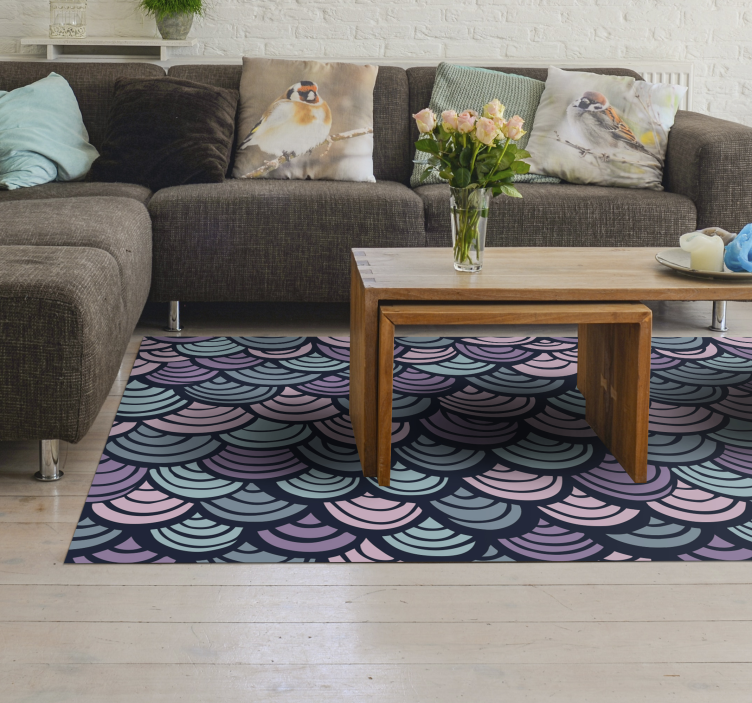Purple and blue wave motif geometric vinyl rug - TenStickers