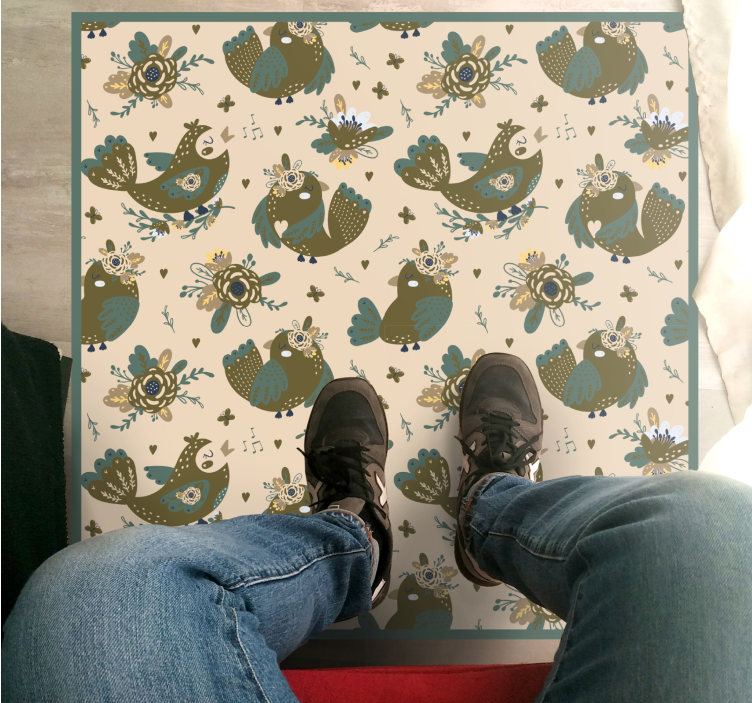 Whimsical Bird Patterns floral vinyl rug - TenStickers