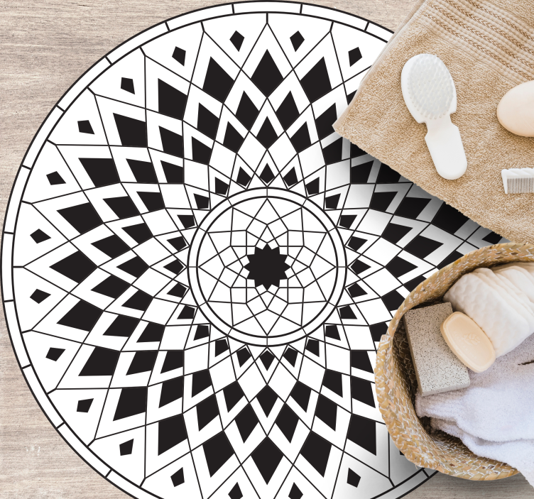 White and black design mandala vinyl rug - TenStickers