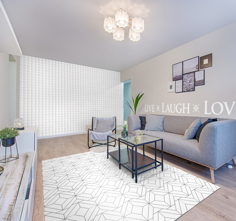 White japandi geometric pattern vinyl rug - TenStickers