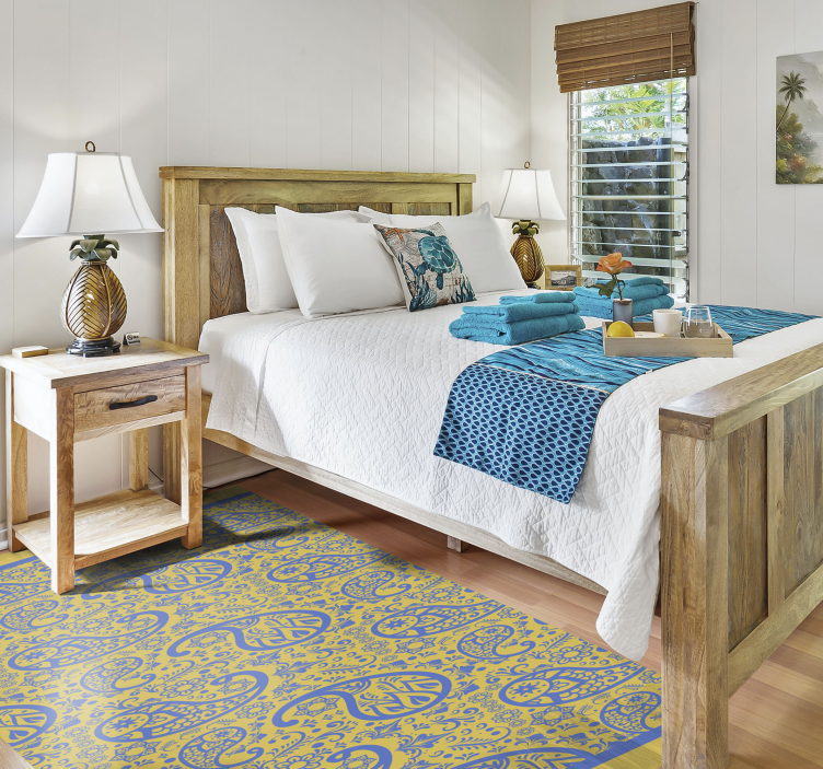 Yellow and Blue Paisley modern vinyl rug - TenStickers