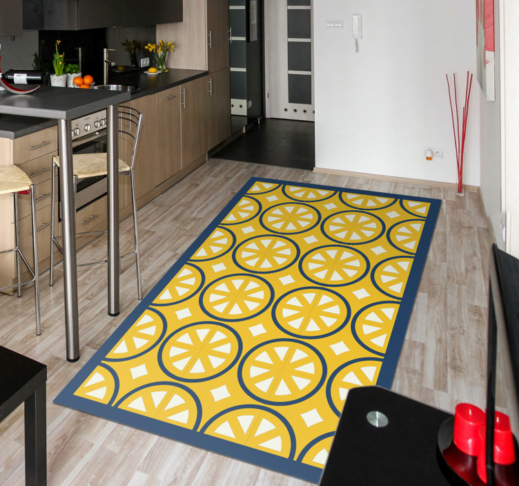 Yellow dark grey circles pattern tile carpet - TenStickers