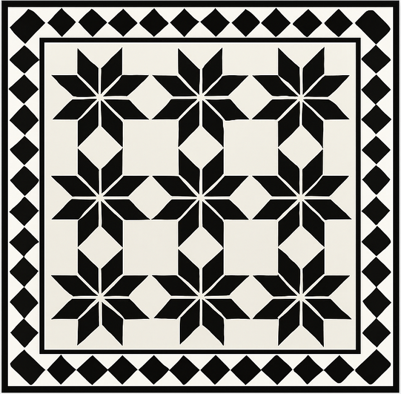 Monochrome star tile pattern  kitchen vinyl rug - TenStickers