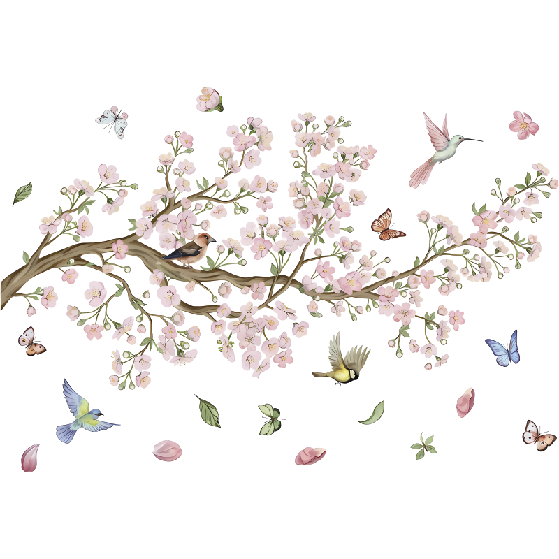 Cherry blossom with birds floral vinyl rug - TenStickers
