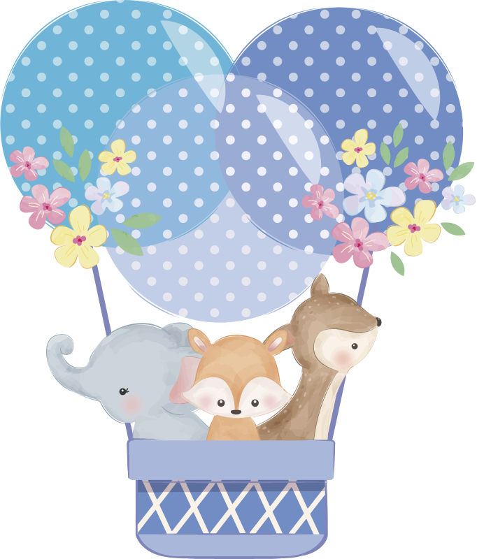 Animal vinyl rug with watercolor animal balloons - TenStickers