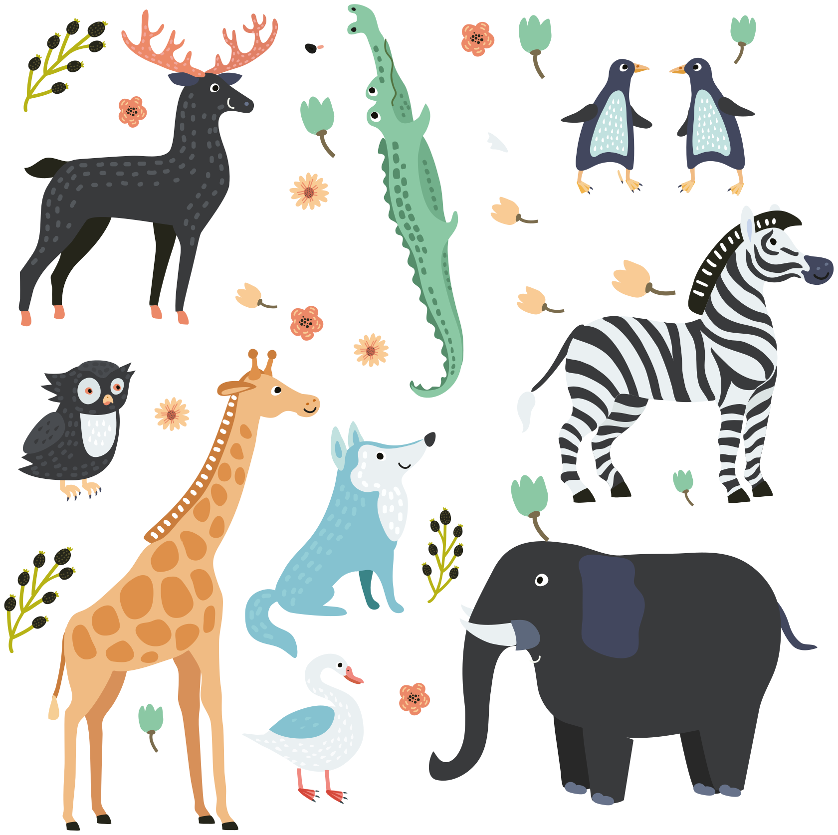 Animal vinyl rug happy animals in a park - TenStickers
