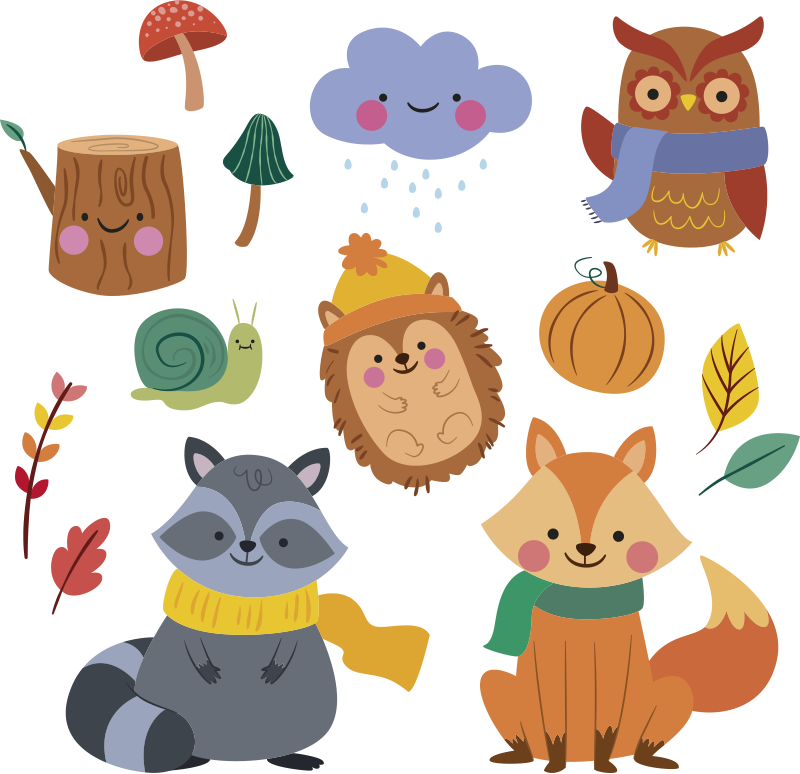 Autumn flowers and animals animal vinyl rug - TenStickers