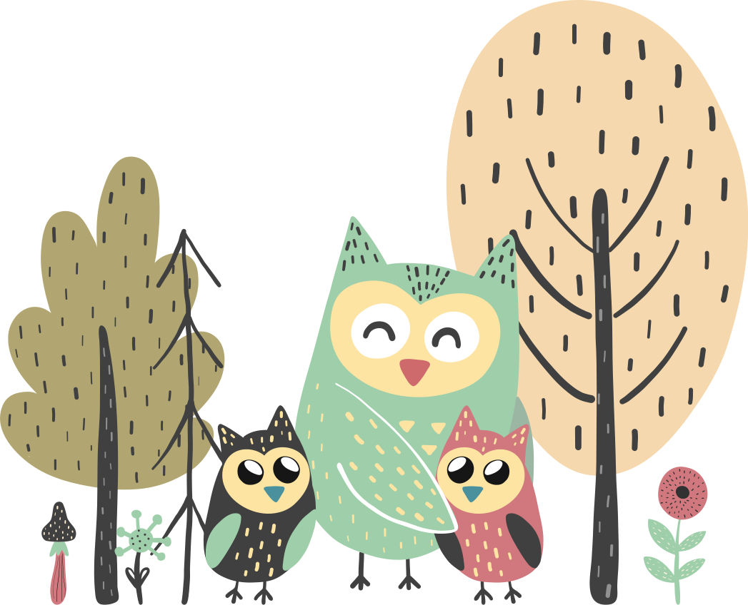 Animal vinyl rug colorful owls in tree - TenStickers
