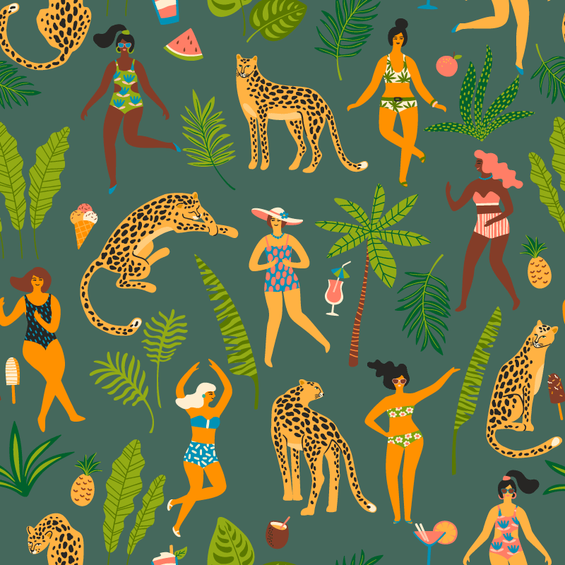 Women and leopard background animal vinyl rug - TenStickers