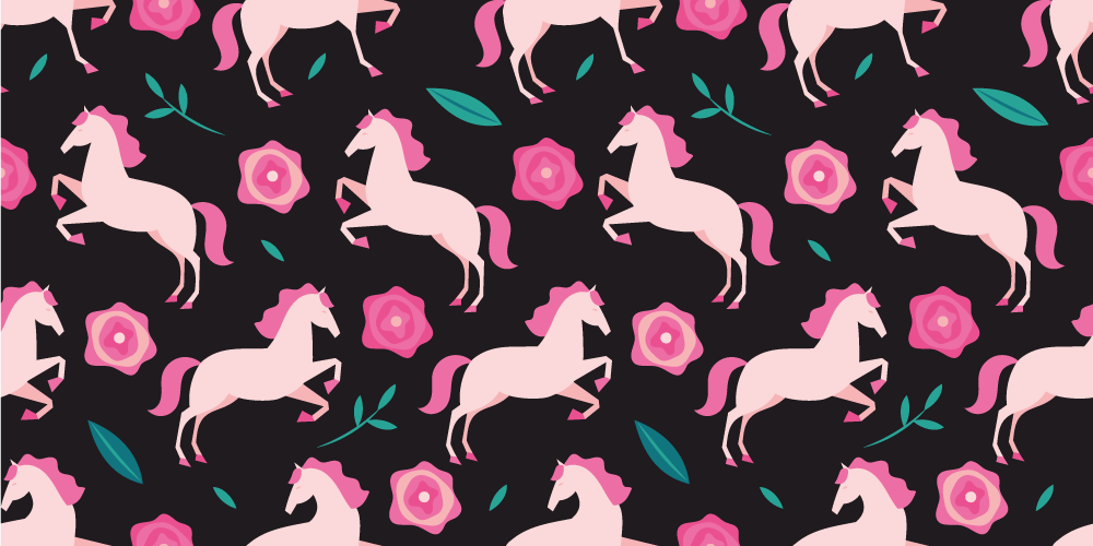 Animal vinyl rug with horses, flowers, and plants - TenStickers