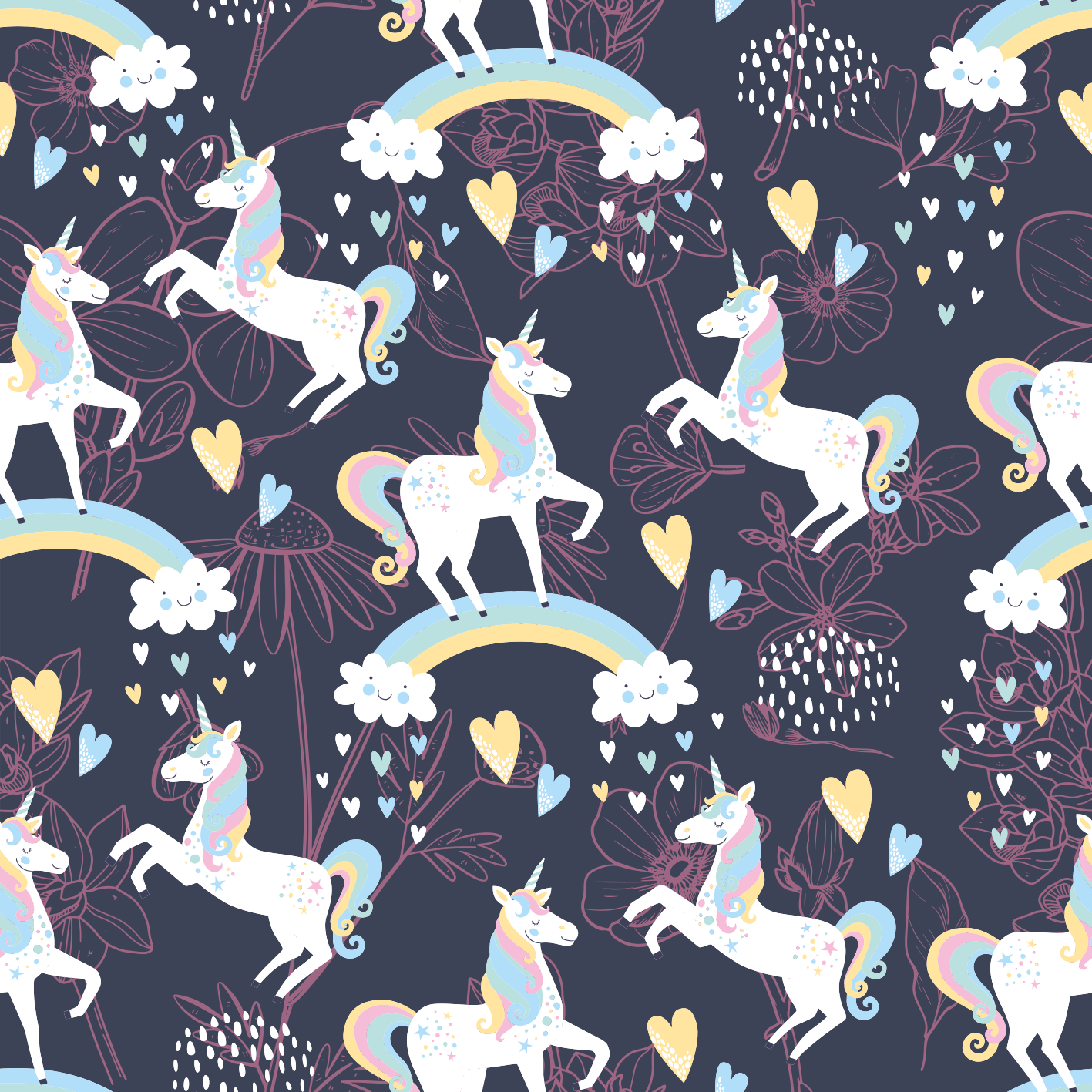 Animal vinyl rug with pink unicorns floral pattern - TenStickers