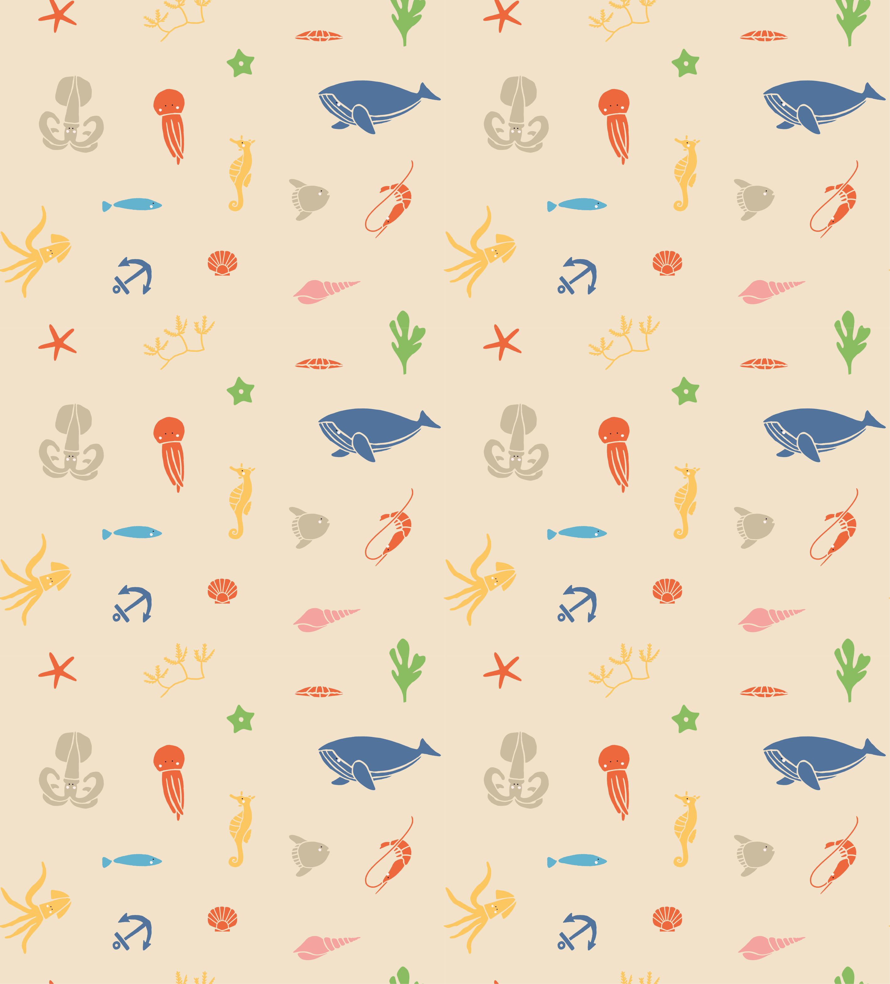 Sea animals on light beige background animal vinyl rug - TenStickers