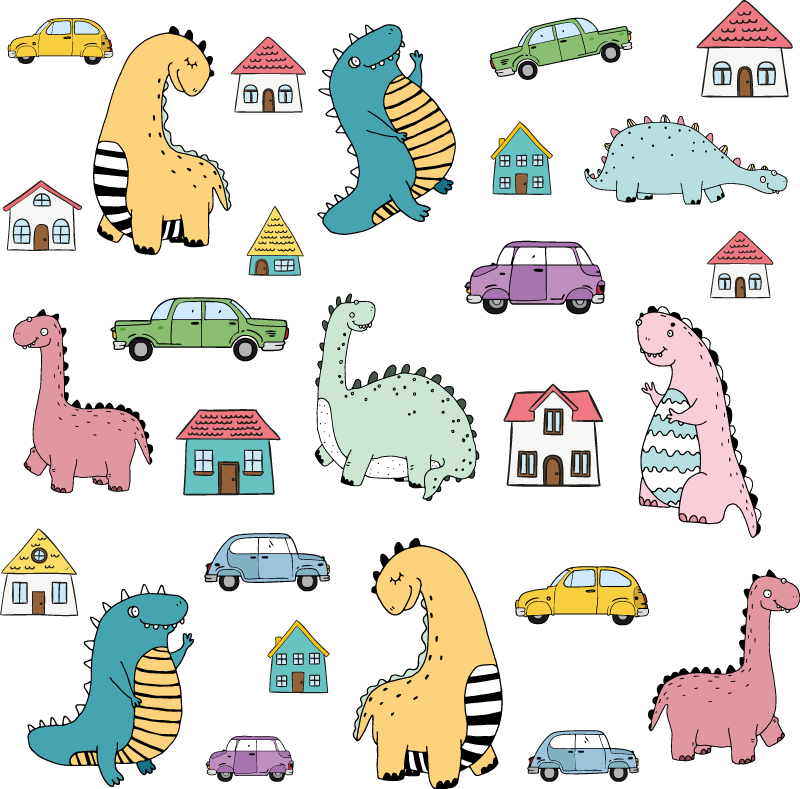 Colorful dinosaur figures animal vinyl rug - TenStickers