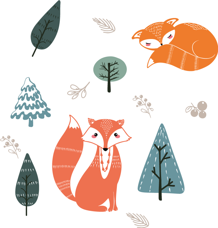 Animal vinyl rug whimsical fox patterns - TenStickers
