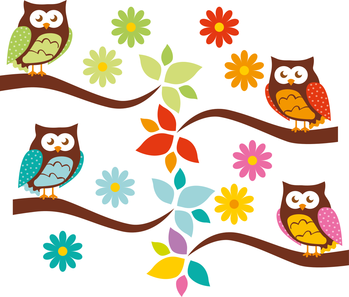 Colorful owl arrangement animal vinyl rug - TenStickers