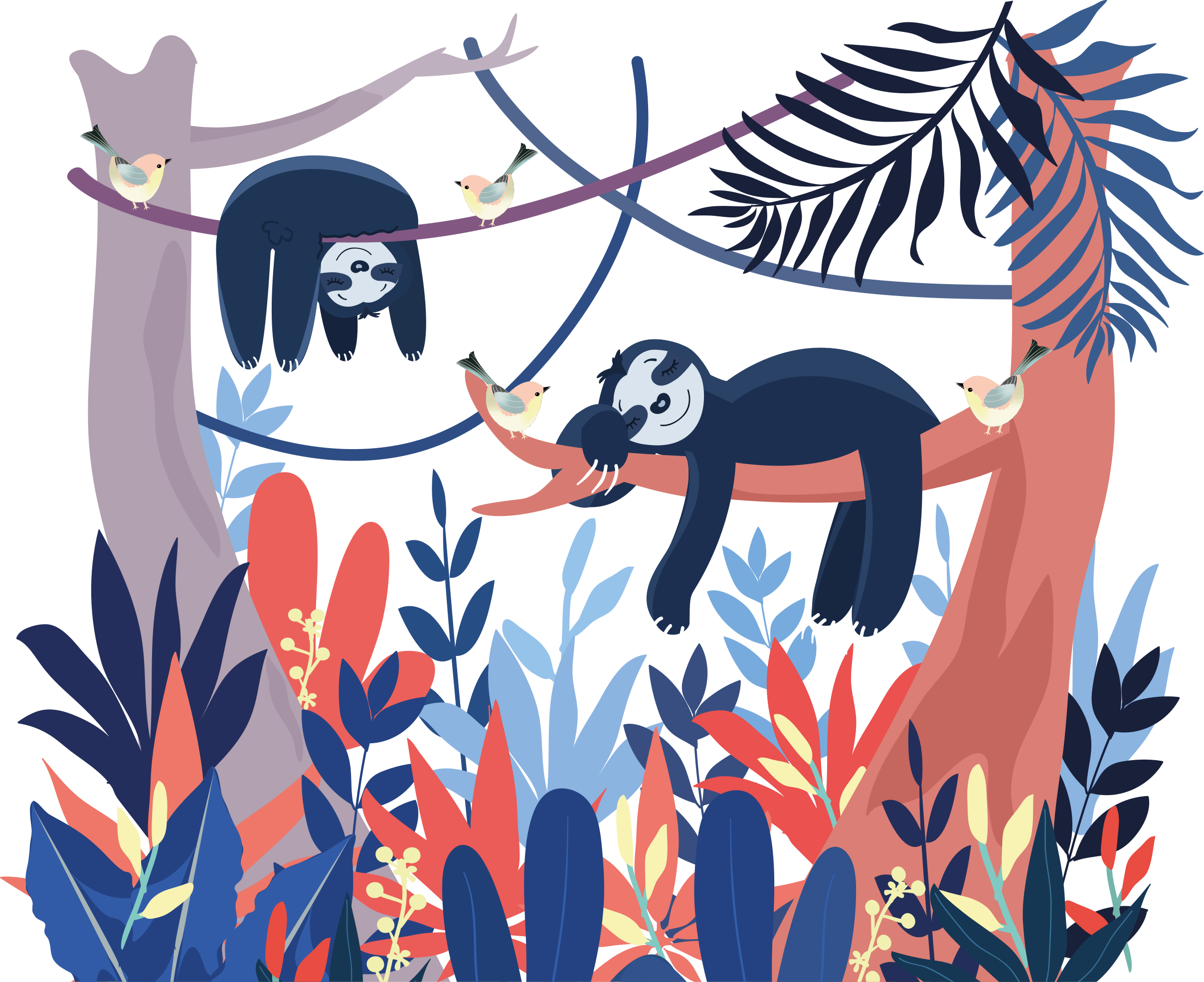 Playful sloths scene animal vinyl rug - TenStickers