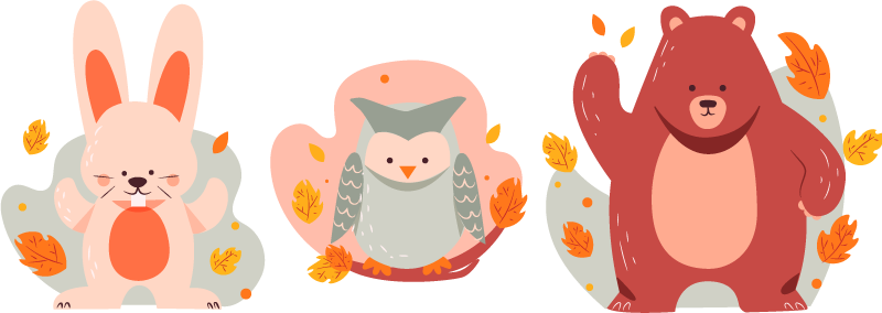 Animal vinyl rug bear and wood rabbits - TenStickers