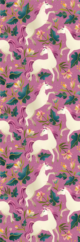 Animal vinyl rug with pink floral horse design - TenStickers