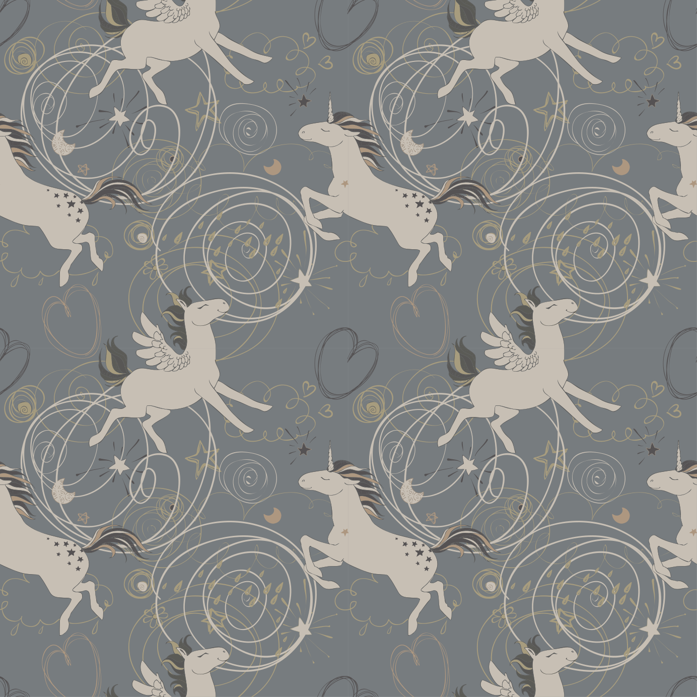 Animal vinyl rug with pegasus unicorns on dark background - TenStickers