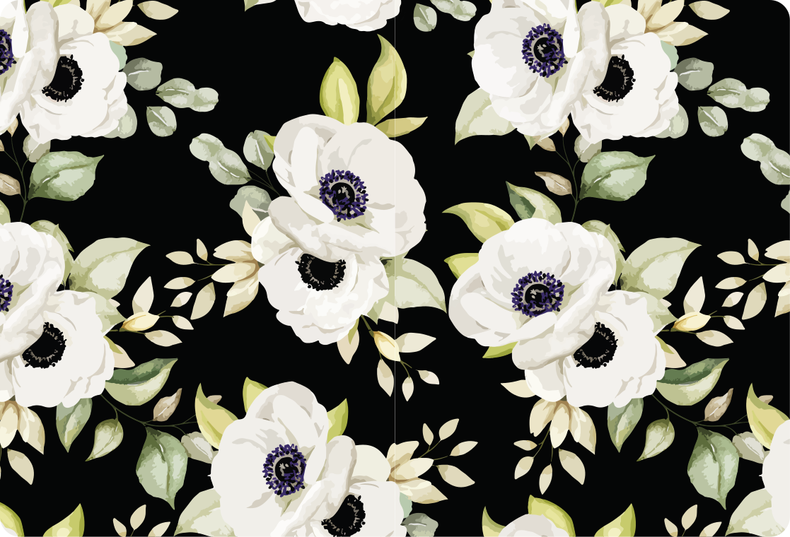 Black elegant floral vinyl rug - TenStickers